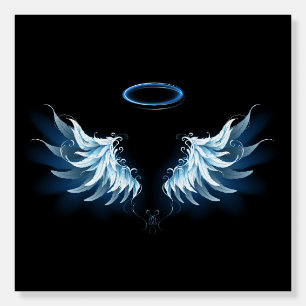 Blue Glowing Angel Wings on black background Foam Board