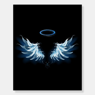 Blue Glowing Angel Wings on black background Foam Board