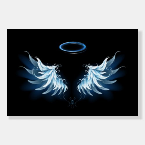 Blue Glowing Angel Wings on black background Foam Board