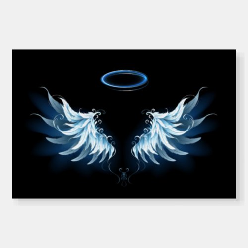 Blue Glowing Angel Wings on black background Foam Board