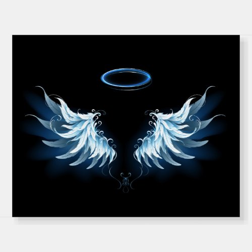 Blue Glowing Angel Wings on black background Foam Board
