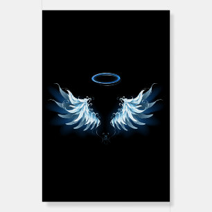 Blue Glowing Angel Wings on black background Foam Board