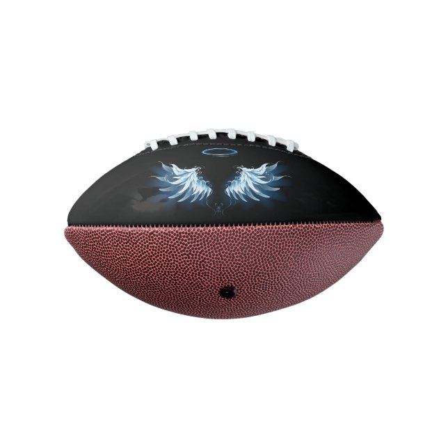 Blue Glowing Angel Wings on black background Football (Rotated 270)
