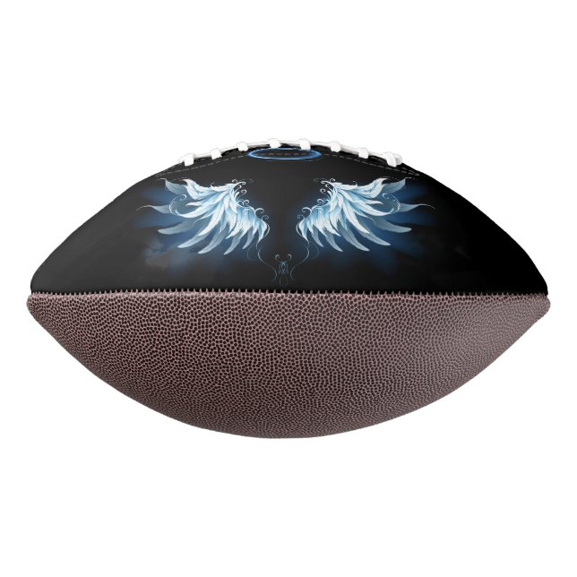 Blue Glowing Angel Wings on black background Football (Rotated 270)