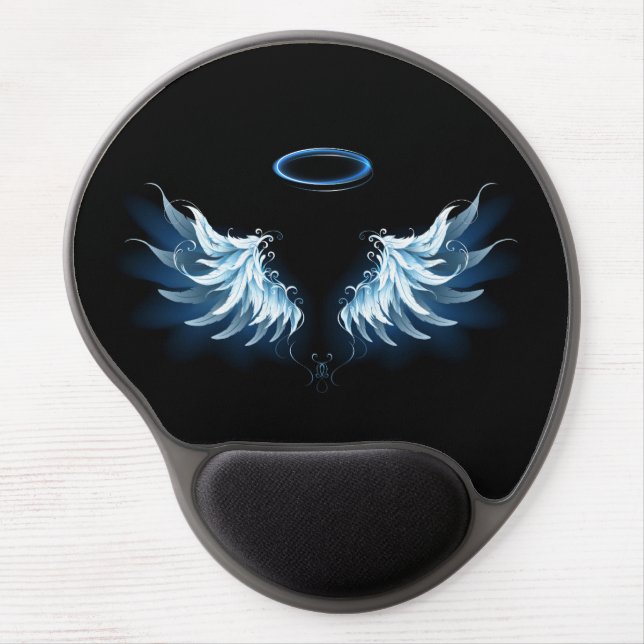 Blue Glowing Angel Wings on black background Gel Mouse Pad (Front)