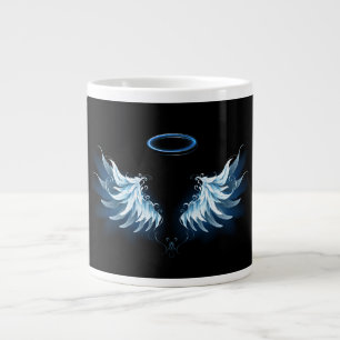 Blue Glowing Angel Wings on black background Giant Coffee Mug