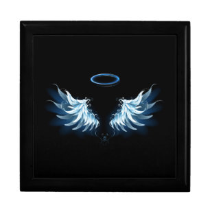 Blue Glowing Angel Wings on black background Gift Box