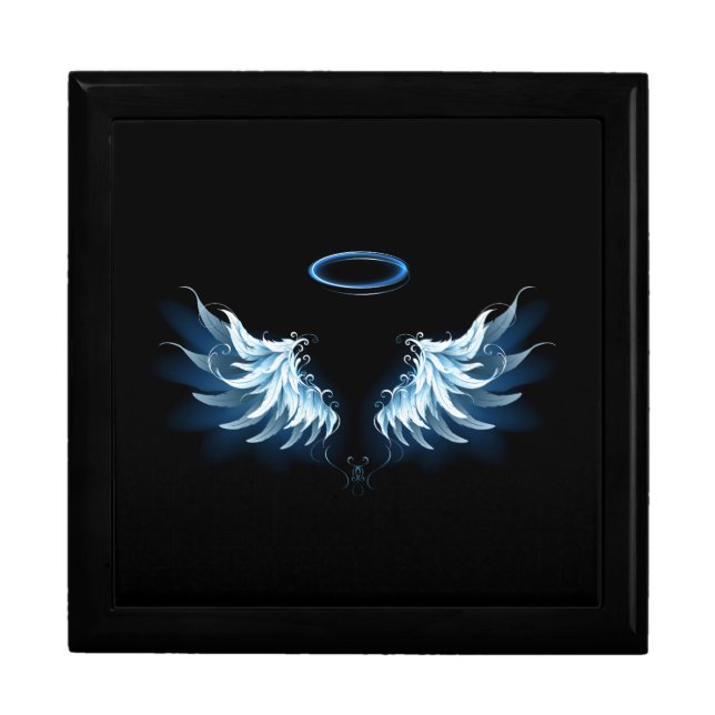 Blue Glowing Angel Wings on black background Gift Box (Front)