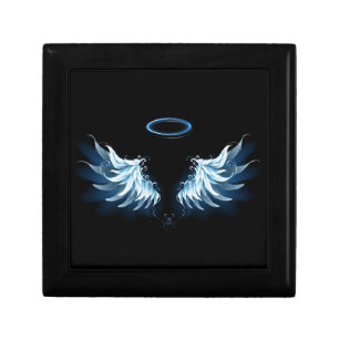 Blue Glowing Angel Wings on black background Gift Box