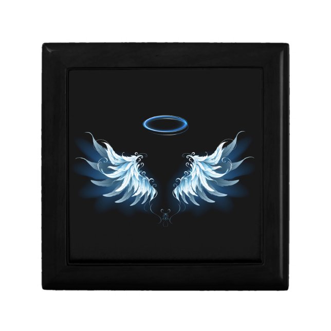 Blue Glowing Angel Wings on black background Gift Box (Front)