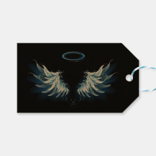 Blue Glowing Angel Wings on black background Gift Tags