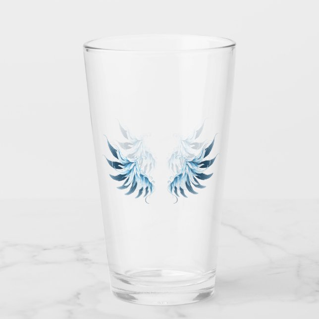Blue Glowing Angel Wings on black background Glass (Front)