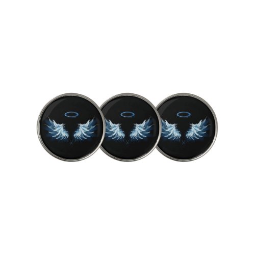 Blue Glowing Angel Wings on black background Golf Ball Marker