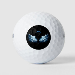 Blue Glowing Angel Wings on black background Golf Balls