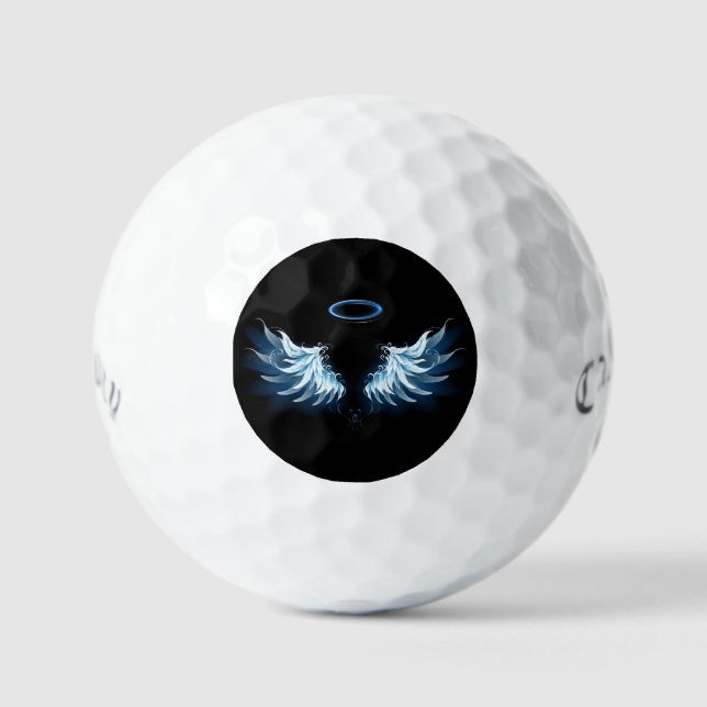 Blue Glowing Angel Wings on black background Golf Balls (Front)