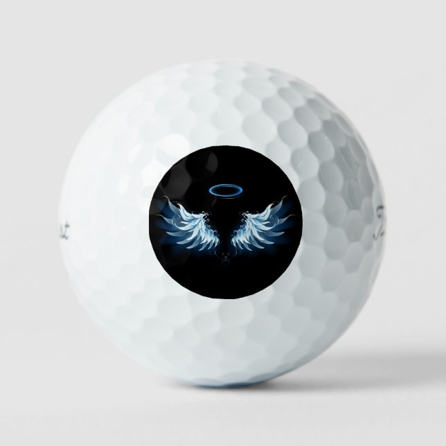 Blue Glowing Angel Wings on black background Golf Balls (Front)
