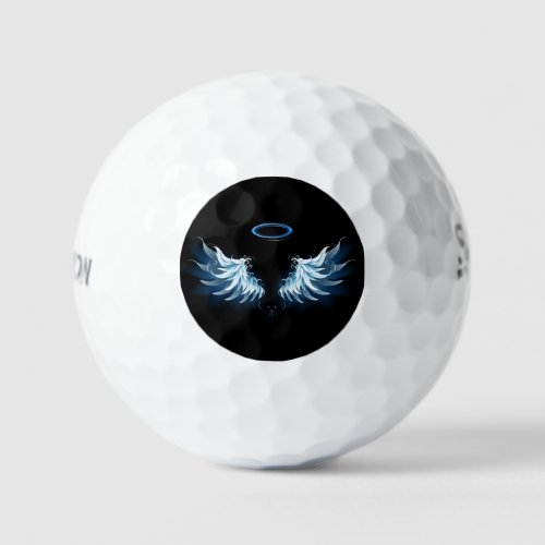 Blue Glowing Angel Wings on black background Golf Balls