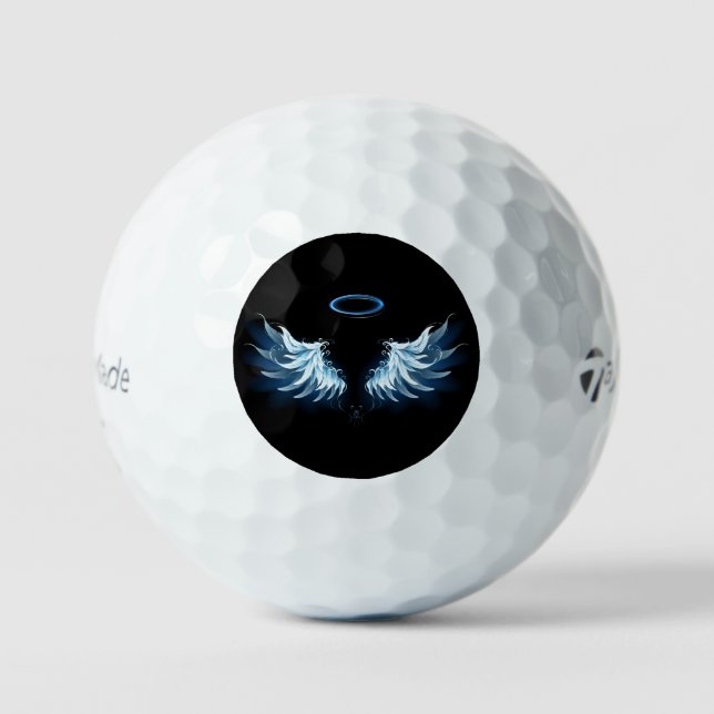 Blue Glowing Angel Wings on black background Golf Balls (Front)