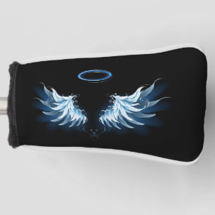 Blue Glowing Angel Wings on black background Golf Head Cover