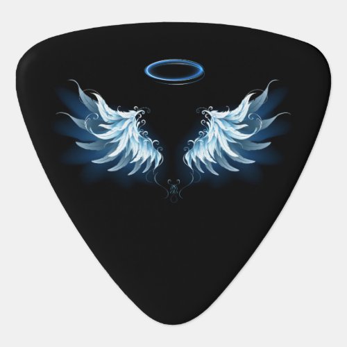 Blue Glowing Angel Wings on black background Guitar Pick