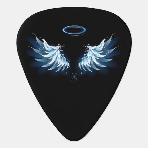 Blue Glowing Angel Wings on black background Guitar Pick