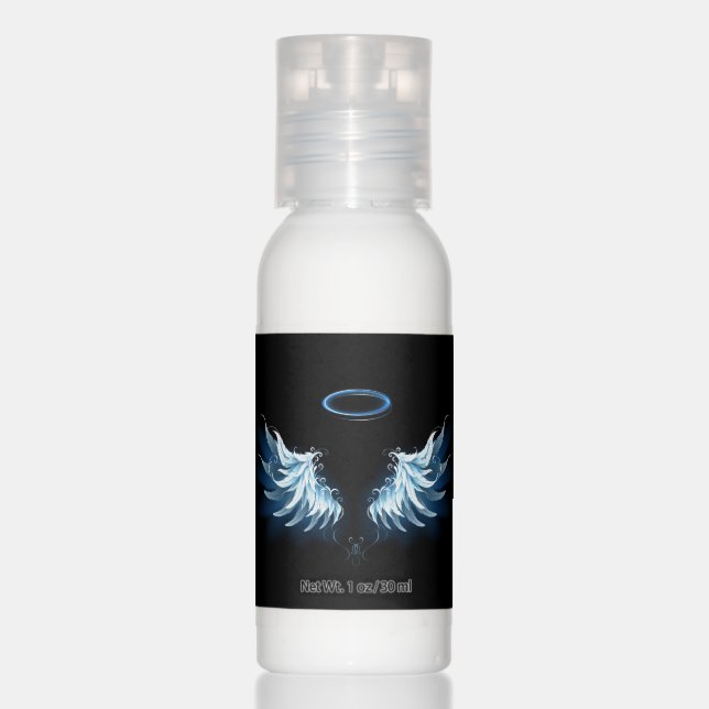Blue Glowing Angel Wings on black background Hand Lotion (Front)