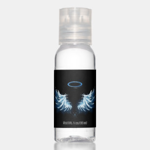 Blue Glowing Angel Wings on black background Hand Sanitizer