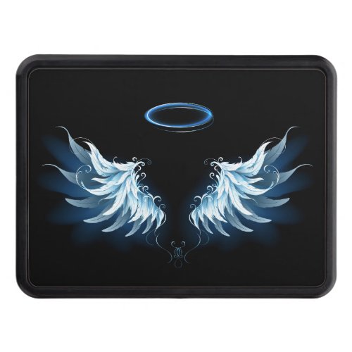 Blue Glowing Angel Wings on black background Hitch Cover