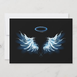 Blue Glowing Angel Wings on black background Holiday Card