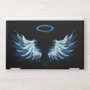 Blue Glowing Angel Wings on black background HP Laptop Skin