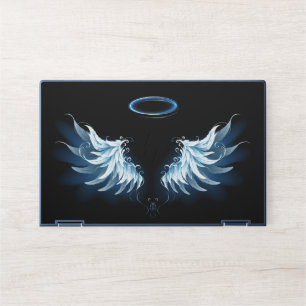 Blue Glowing Angel Wings on black background HP Laptop Skin
