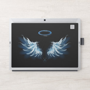 Blue Glowing Angel Wings on black background HP Laptop Skin