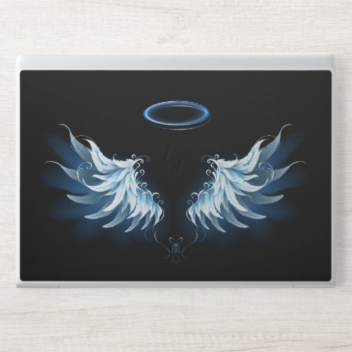 Blue Glowing Angel Wings on black background HP Laptop Skin