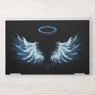Blue Glowing Angel Wings on black background HP Laptop Skin