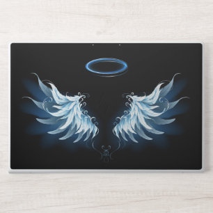 Blue Glowing Angel Wings on black background HP Laptop Skin