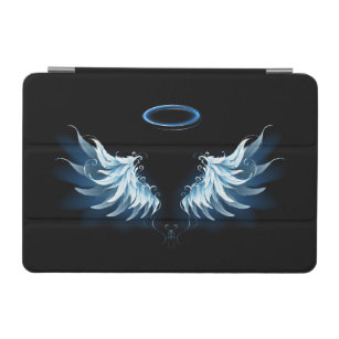 Blue Glowing Angel Wings on black background iPad Mini Cover