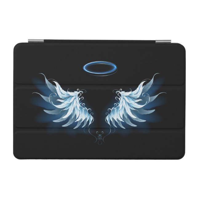 Blue Glowing Angel Wings on black background iPad Mini Cover (Horizontal)