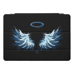 Blue Glowing Angel Wings on black background iPad Pro Cover