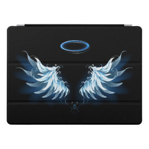 Blue Glowing Angel Wings on black background iPad Pro Cover