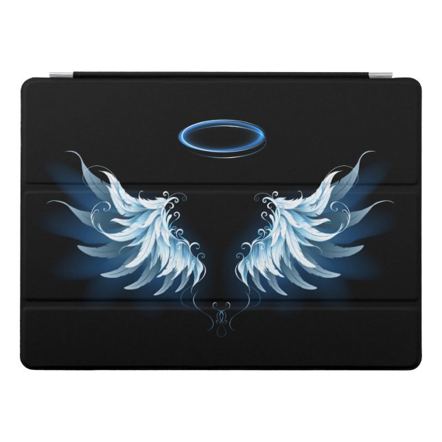 Blue Glowing Angel Wings on black background iPad Pro Cover (Horizontal)