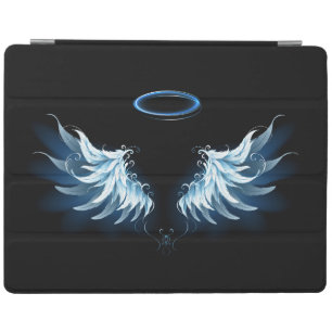 Blue Glowing Angel Wings on black background iPad Smart Cover