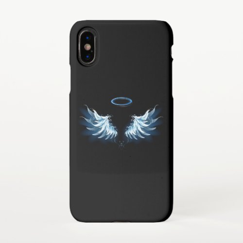 Blue Glowing Angel Wings on black background iPhone X Case