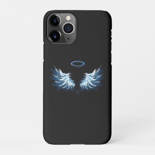 Blue Glowing Angel Wings on black background iPhone 11Pro Case