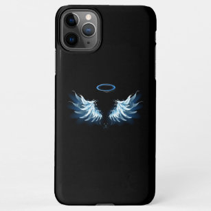 Blue Glowing Angel Wings on black background iPhone 11Pro Max Case