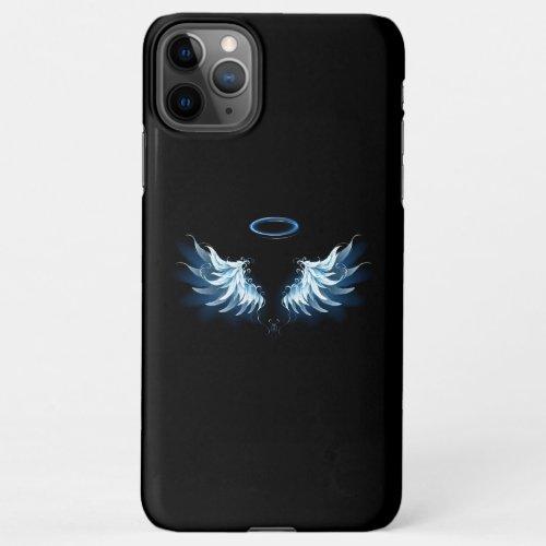 Blue Glowing Angel Wings on black background iPhone 11Pro Max Case