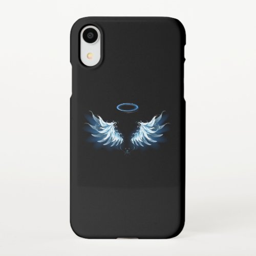 Blue Glowing Angel Wings on black background iPhone XR Case