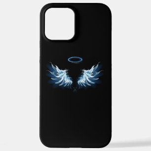 Blue Glowing Angel Wings on black background iPhone 12 Pro Max Case