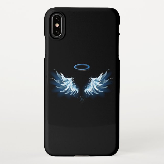 Blue Glowing Angel Wings on black background iPhone Case (Back)