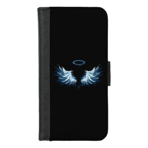 Blue Glowing Angel Wings on black background iPhone 8/7 Wallet Case