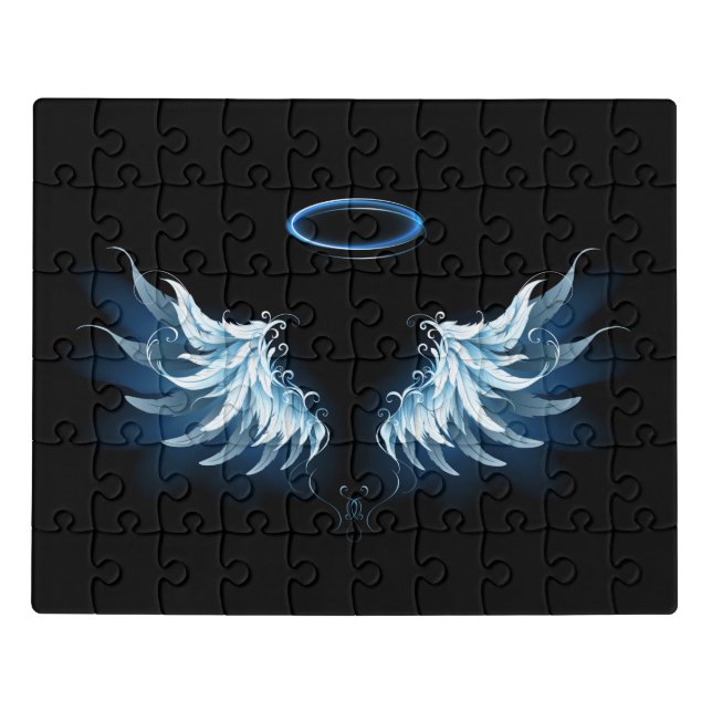 Blue Glowing Angel Wings on black background Jigsaw Puzzle (Puzzle Horizontal)